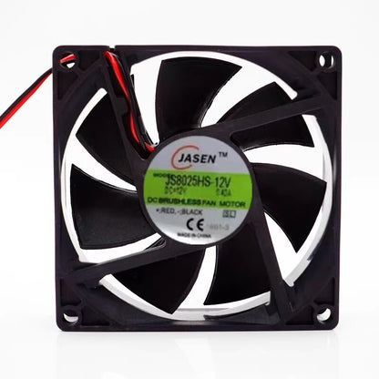 JASEN JS8025HS-12V 8025 DC12V 0.40A 8CM 2-Wire Silent Cooling Fan
