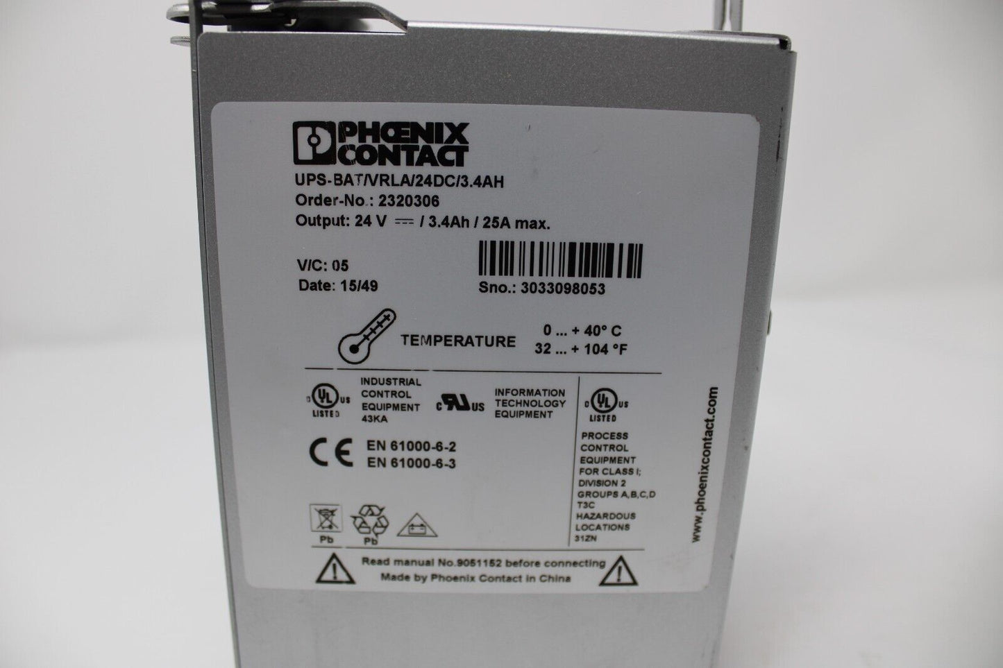 used Phoenix Contact UPS-BAT/VRLA/24DC/3.4AH Battery Backup - PHOENIX CONTACT
