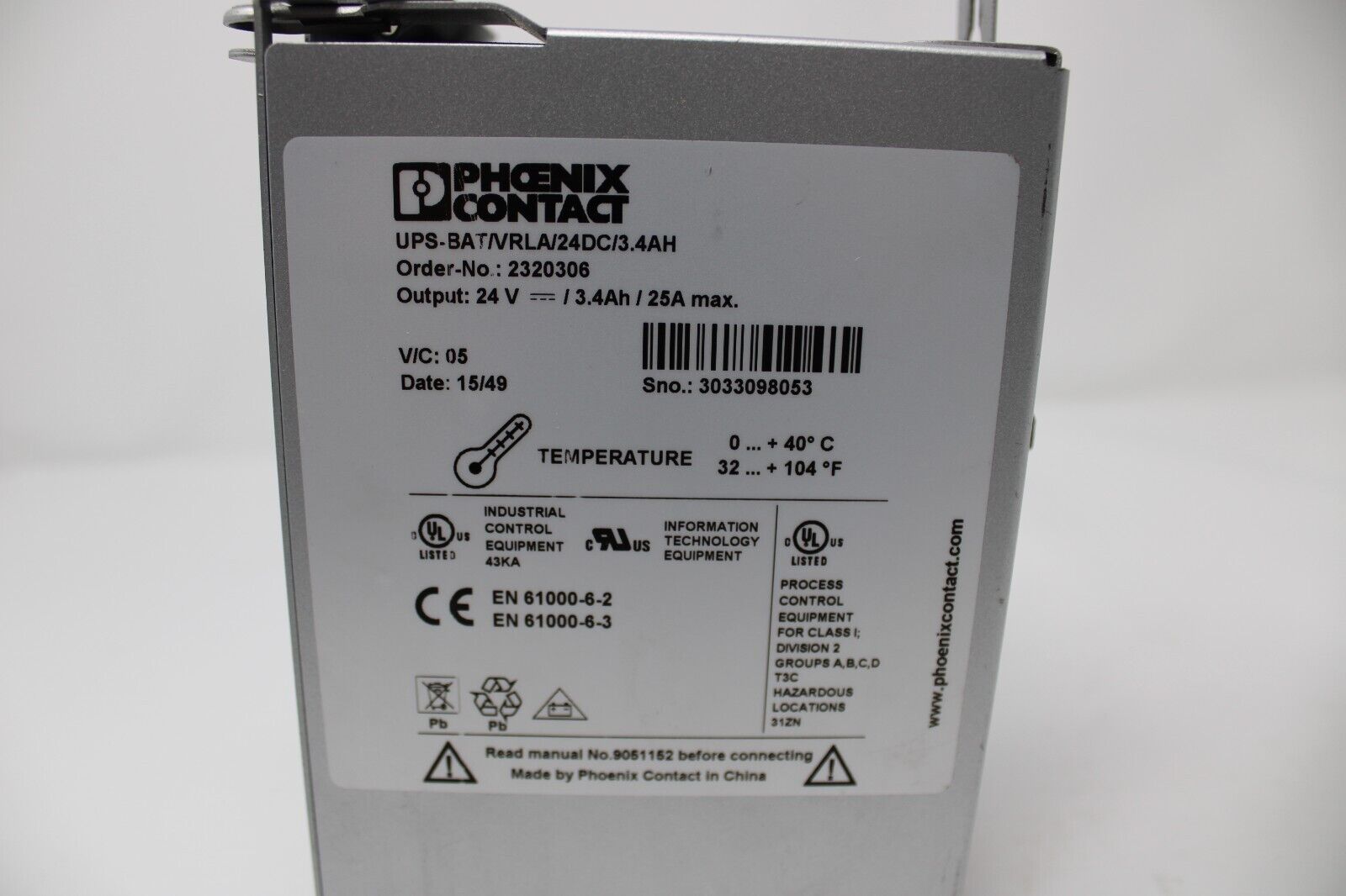 used Phoenix Contact UPS-BAT/VRLA/24DC/3.4AH Battery Backup - PHOENIX CONTACT