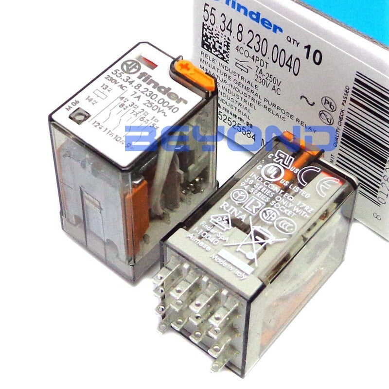 Finder 55.34.8.230.0040 Plug-In Relay 4PDT 7A 230VAC General Purpose