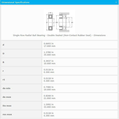 NTN 6003 LLB Bearing 17x35x10mm - NTN