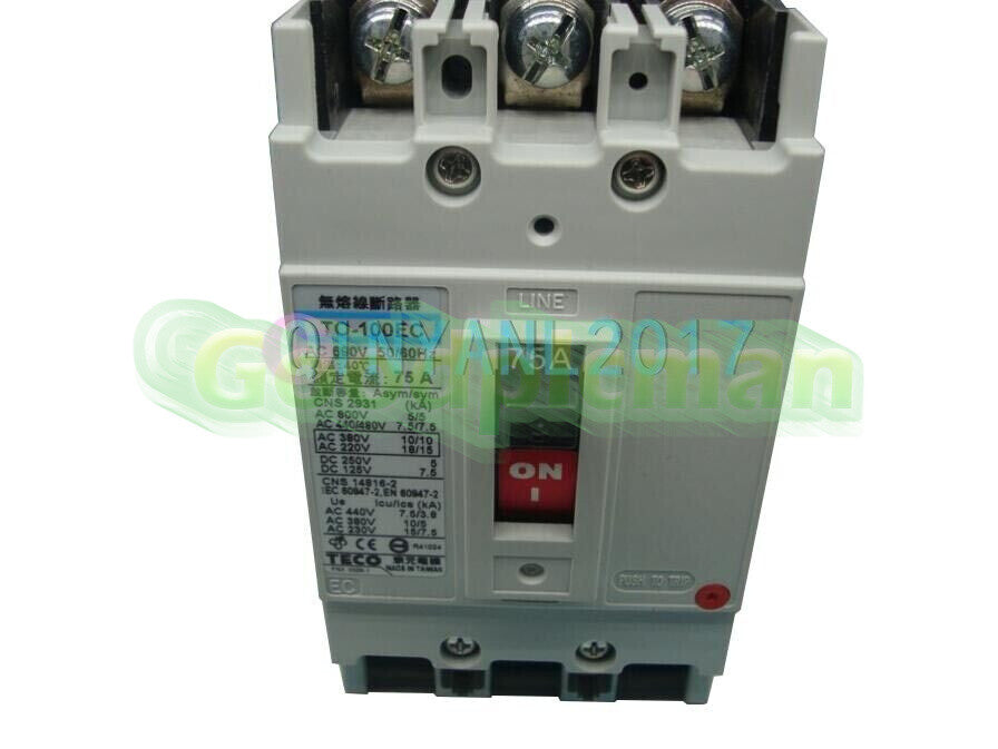 1PC Teco Thermal-Magnetic Breaker TO-100EC-3P 75A TO-100EC 3P