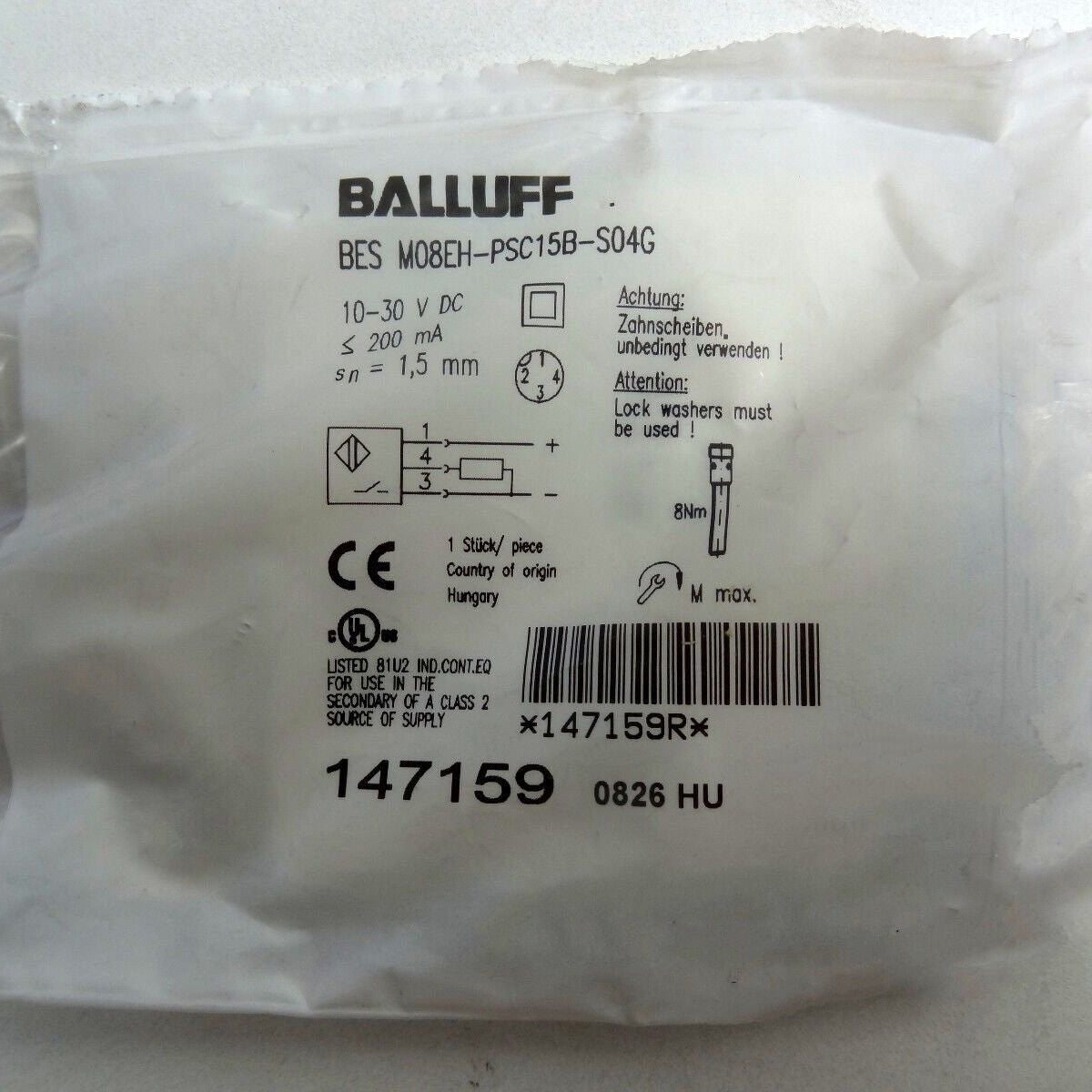 Balluff Proximity Sensor BES M08EH-PSC15B-S04G - BALLUFF