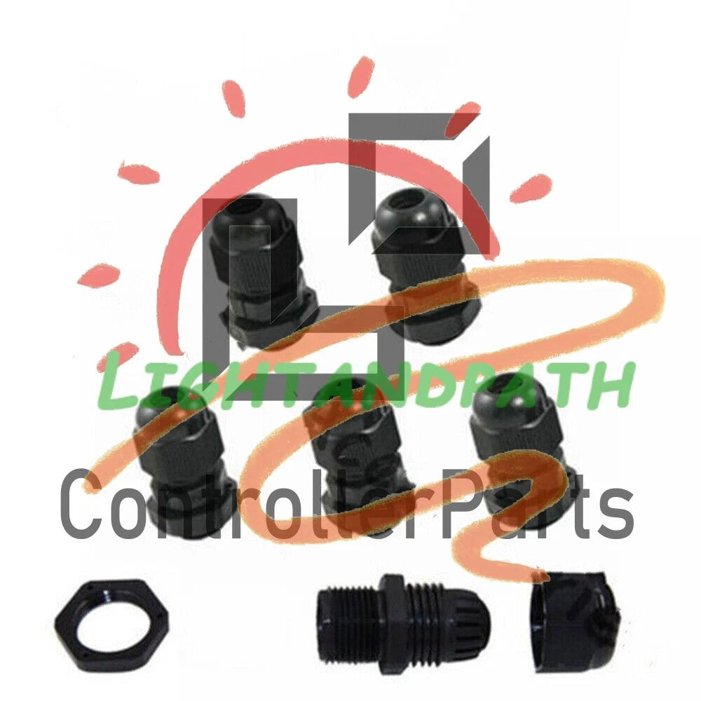 5*PG7 Black Plastic Waterproof Connector Gland 3-6.5mm Dia Cable