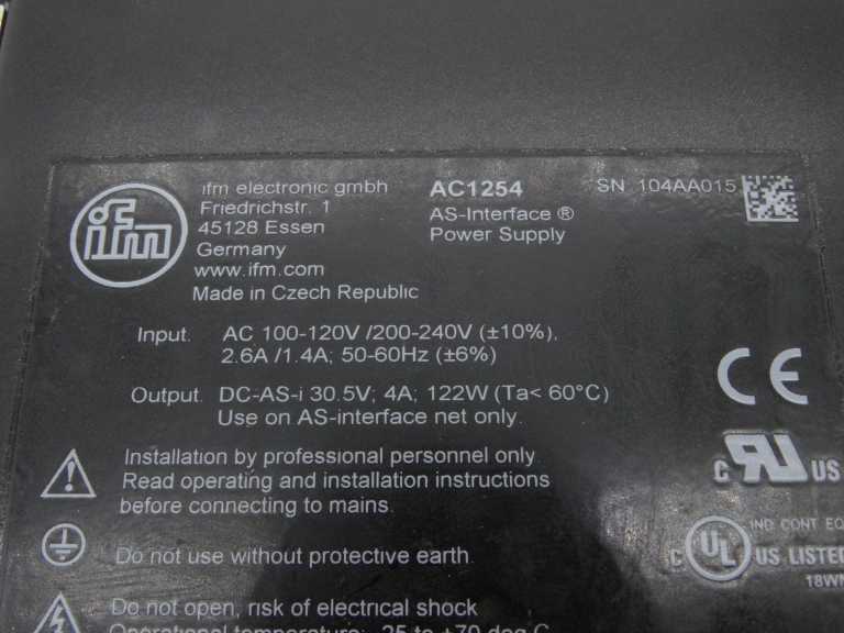IFM EFECTOR PSU-1AC/ASI-4A-AC1254 POWER SUPPLY 120V 16A 1254W 90%+efficiency DC/AC 1254W 16A 120V - IFM