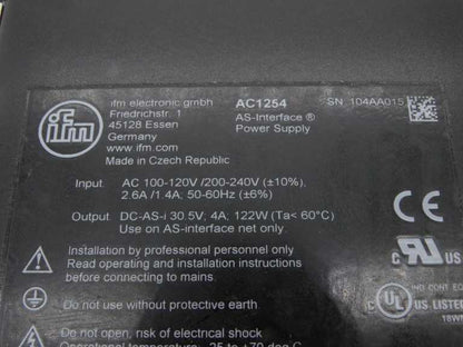 IFM EFECTOR PSU-1AC/ASI-4A-AC1254 POWER SUPPLY 120V 16A 1254W 90%+efficiency DC/AC 1254W 16A 120V - IFM