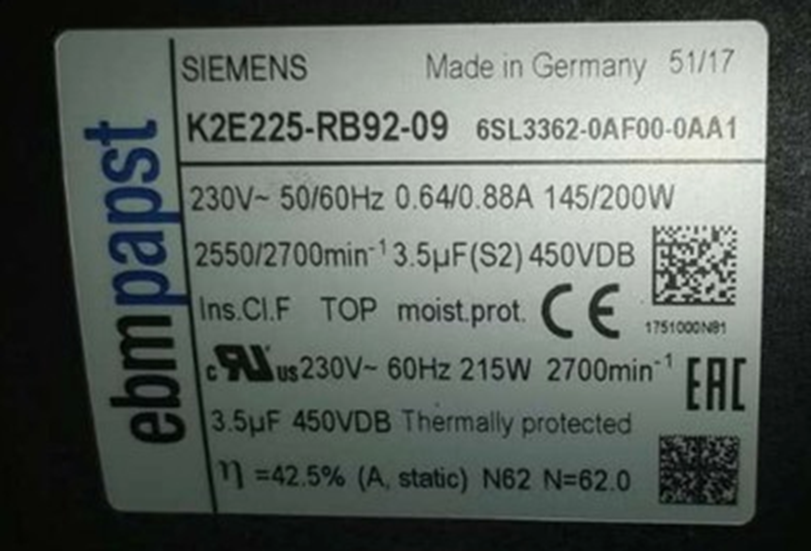 6SL3362-0AF00-0AA1 230V 145W Inverter Fan - ECOFLOW