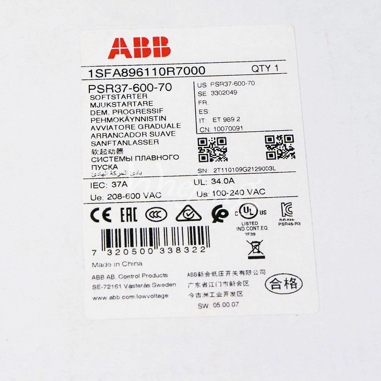 ABB Soft Starter PSR37-600-70 1SFA896110R7000 - ABB