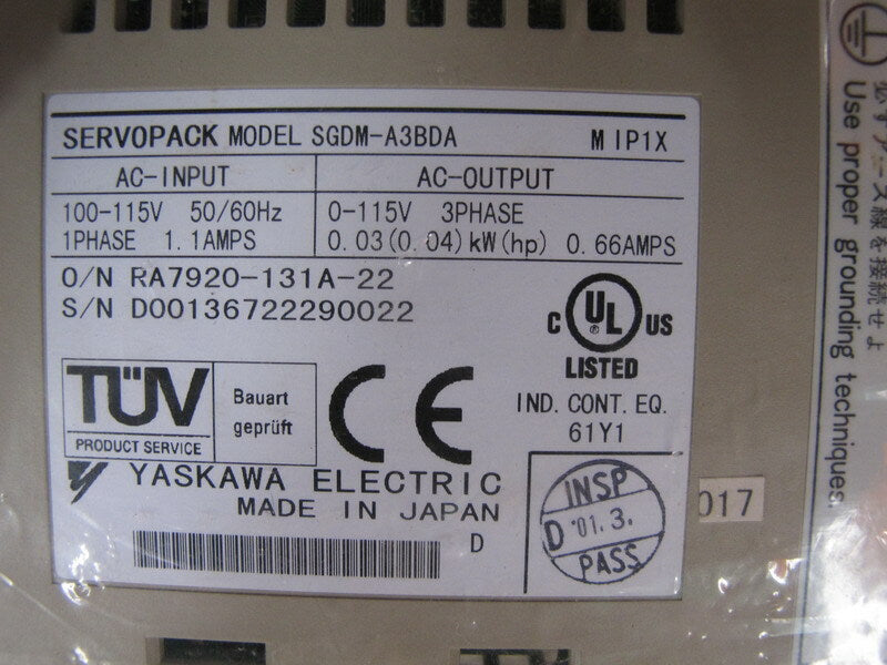 YASKAWA SGDM-A3BDA AC SERVO DRIVER SGDMA3BDA