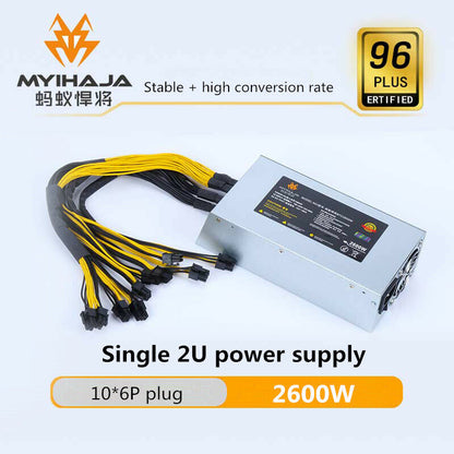 new 2600W with 10*6P plugs 8 graphics card 96 PLUS 2U single 12V power supply - KOEED