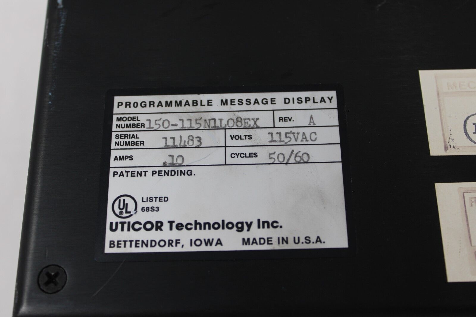 used Uticor 150-115N1L08EX Programmable Message Display - UTICOR