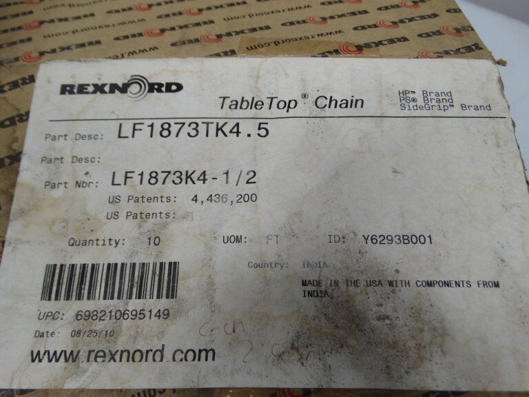 Rexnord LF1873TK4.5 10FT TABLE TOP CHAIN - Durable and Reliable Industrial Chain Solution - REXNORD