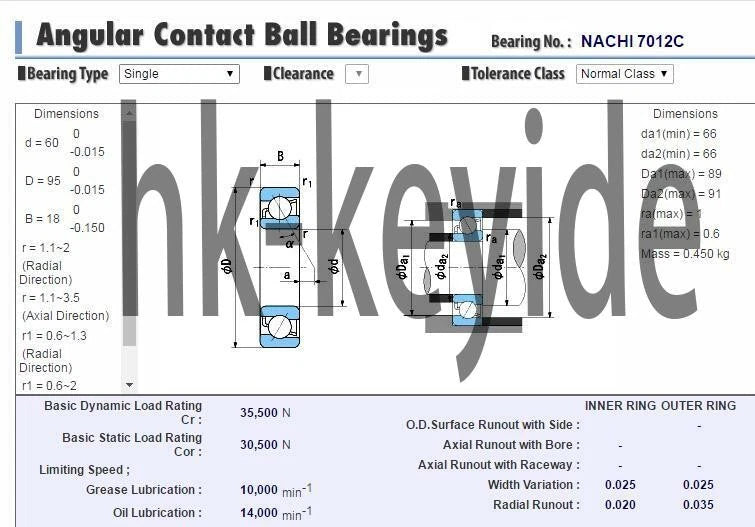 1PCS NACHI 7012C Angular Contact Ball Bearings 60x95x18mm