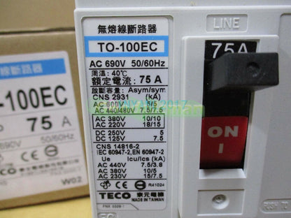 1PC Teco Thermal-Magnetic Breaker TO-100EC-3P 75A TO-100EC 3P