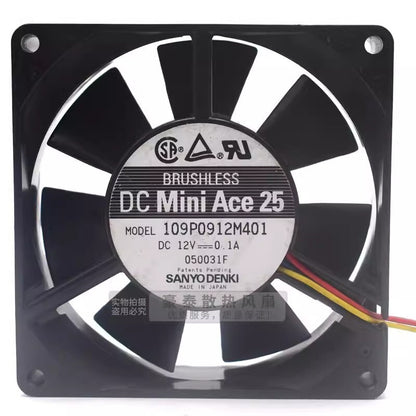 Sanyo 109P0912M401 9025 DC12V 0.1A 9CM 3-Wire Ball Ball Mute Cooling Fan