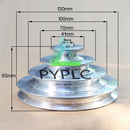 OD 130mm, 4 Step Pulley 16mm Bore for 1/2" = 12.7mm Belt width - Cast Aluminum