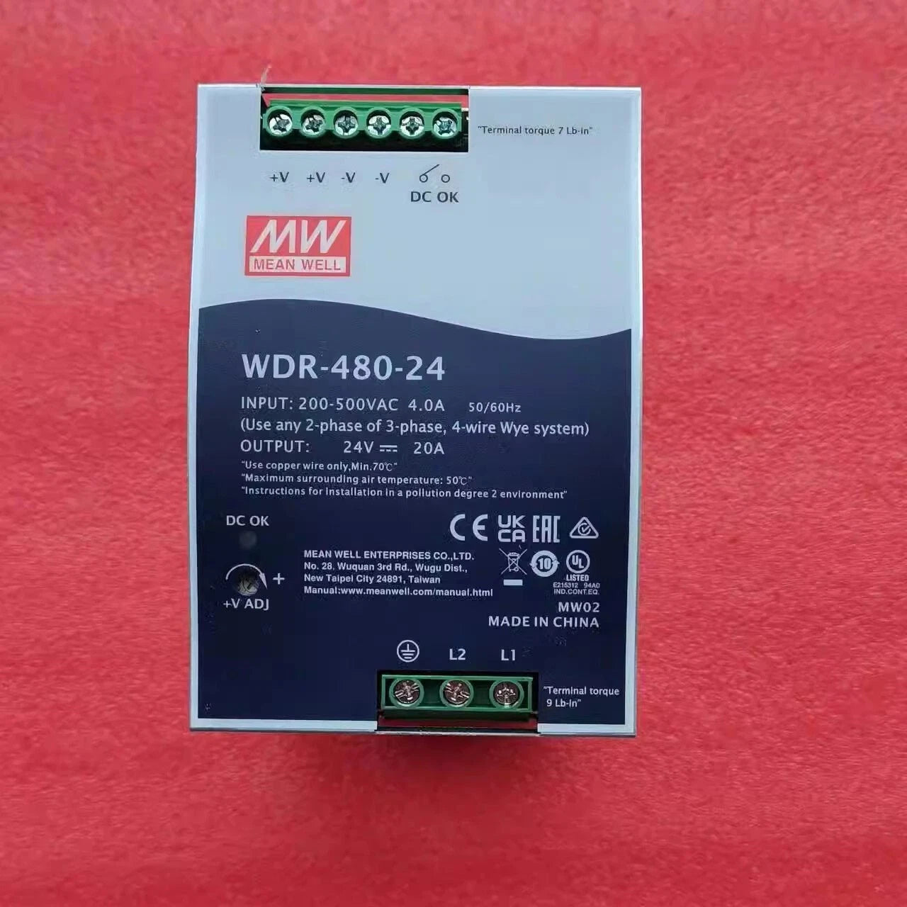 MEAN WELL WDR-480-24 24V 20A 480W Single Output Rail Type Power Supply