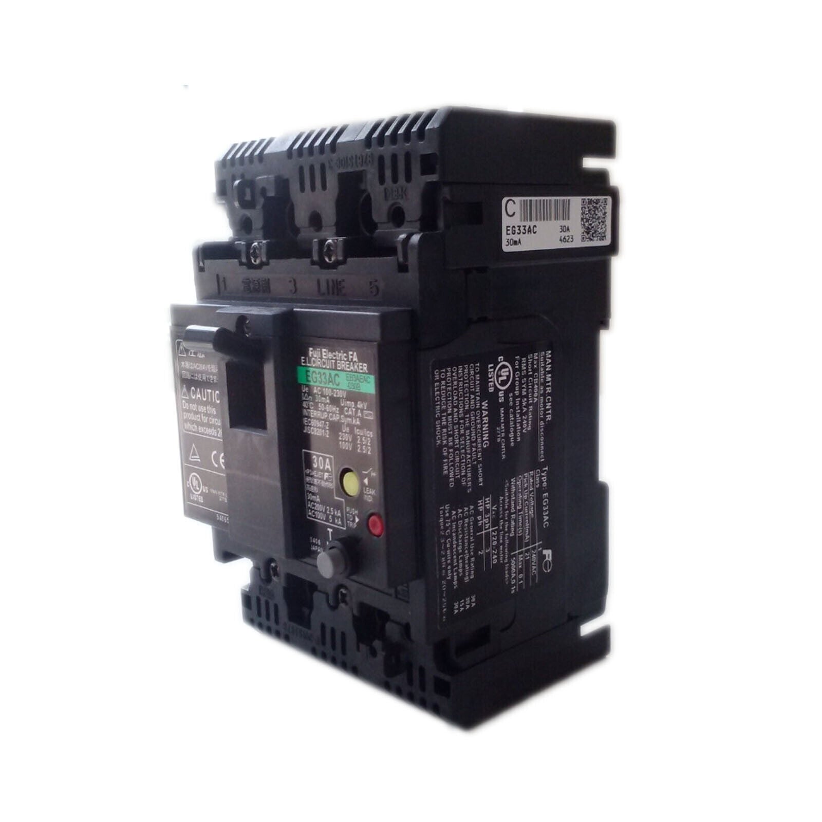 1Pc Leakage Circuit Breaker 3P Switch EG33AC 30A 30MA 230V - ELECTRICALGUARD