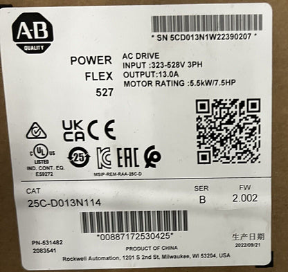 Allen Bradley PowerFlex 527 AC Drive 25C-D013N114 - ALLEN BRADLEY