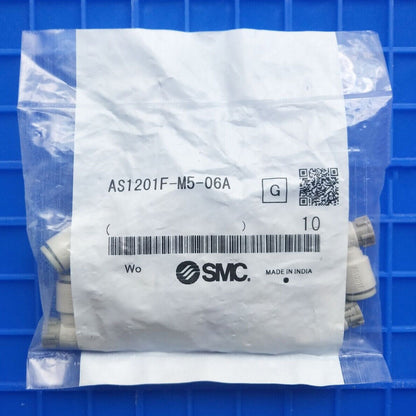 10-Piece SMC AS1201F-M5-06A Speed Control Valve Connector Stock - SMC