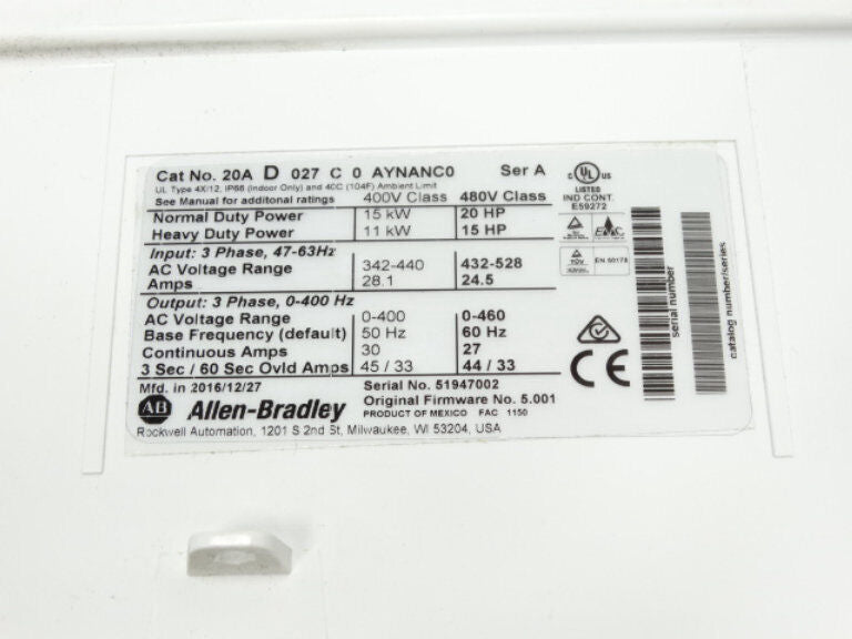 Allen Bradley Series A Drive 20AD027C0AYNANC0 - ALLEN BRADLEY