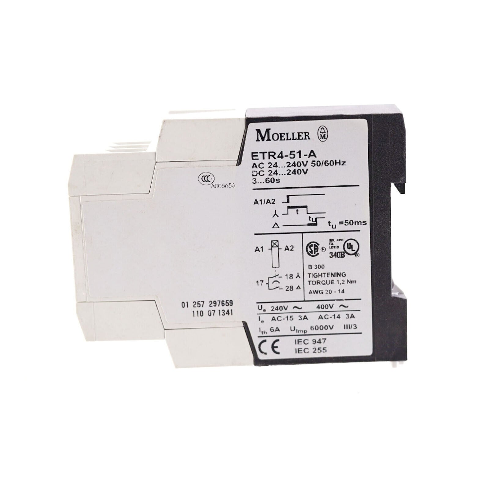 1PCS EATON MOELLER ETR4-51-A Time Relay with 120V-277V AC Power Range and 50Hz-60Hz Frequency - EATON MUELLER