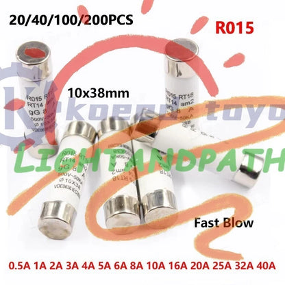 R015 RT18 0.5A 1A 2A 3A 5A 6A 8A 10A 32A Ceramic Fast Blow Fuse 10x38mm 500V #Li
