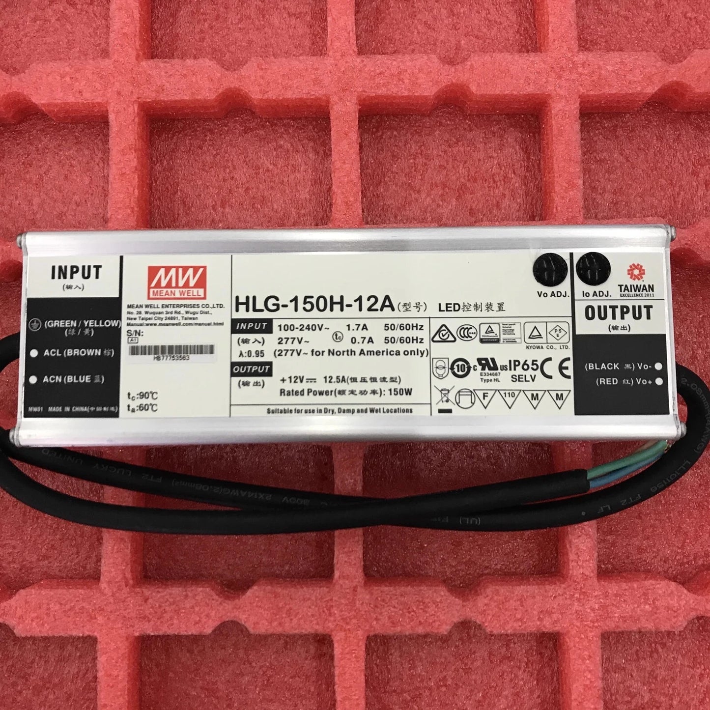 Meanwell HLG-150H-12A 12V 12.5A Waterproof PFC Constant Current LED Power Supply