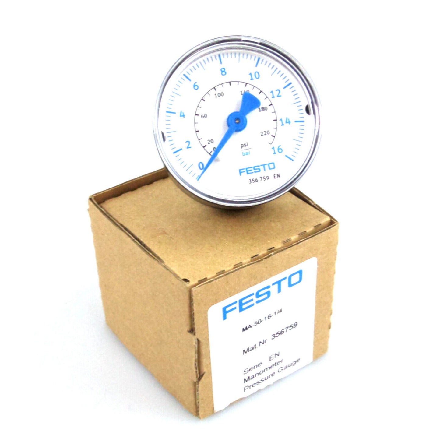 Festo 356759 Pressure Gauge 0-16 Bar & 0-230 Psi - FESTO