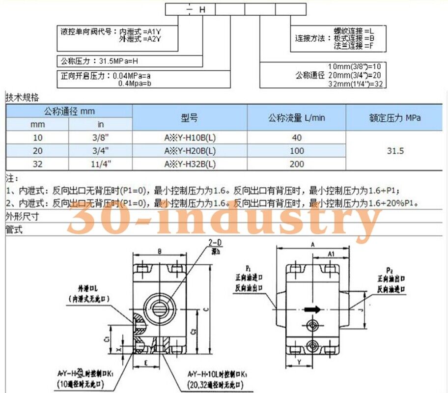 Hydraulic Control Check Valve A2Y-Ha20B A2Y-Hb20B - 1PCS - KOEED