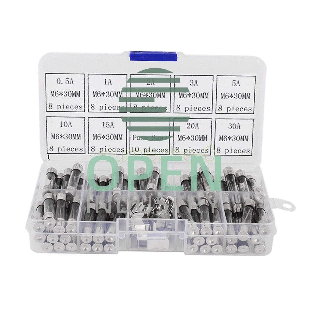 72Pcs Assorted Kit 6x30mm 0.5A-30A Quick Fast Blow Electrical Glass Tube Fuse
