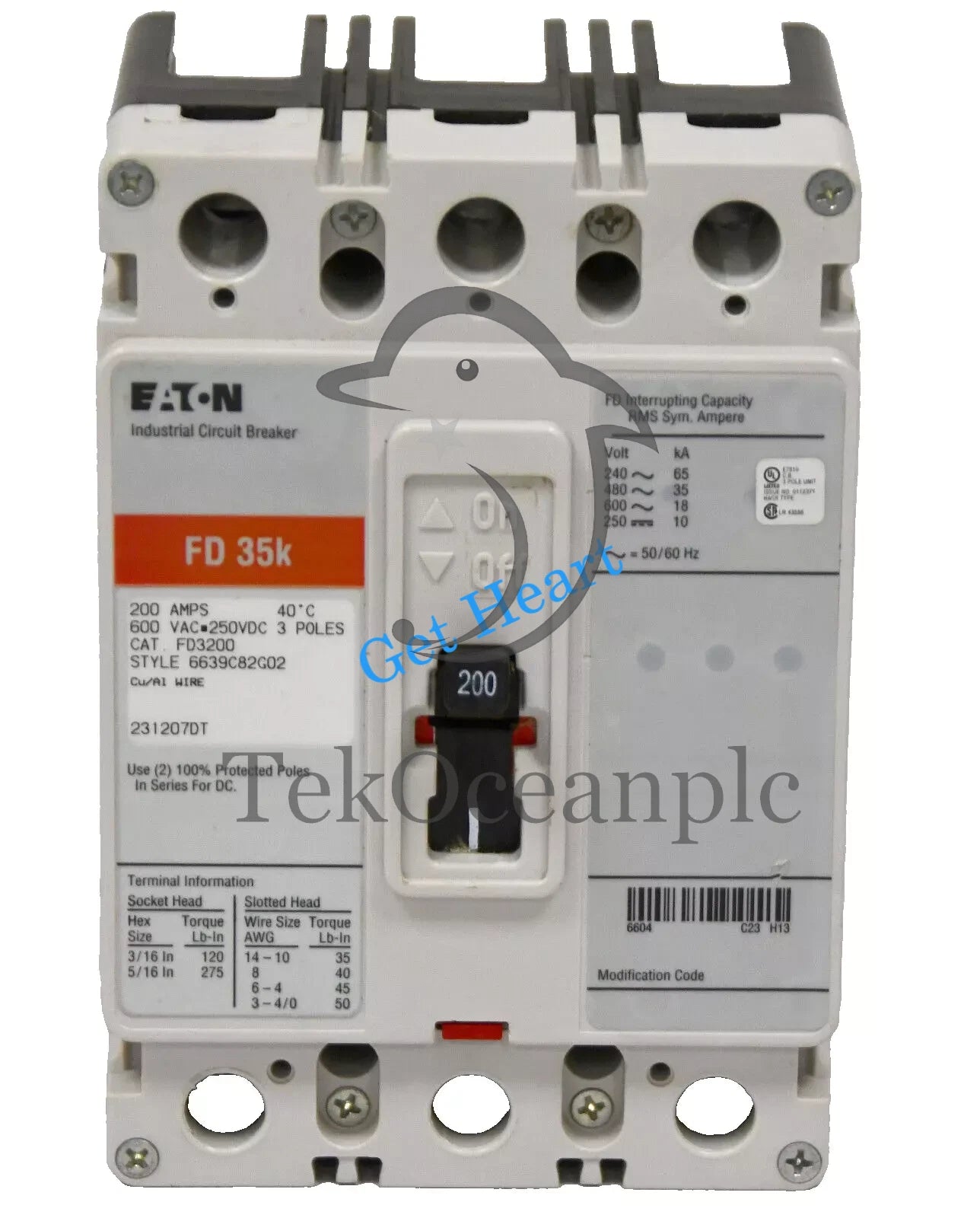Eaton FD3200 Molded Case Circuit Breaker - 200A, 3-Phases, 600V