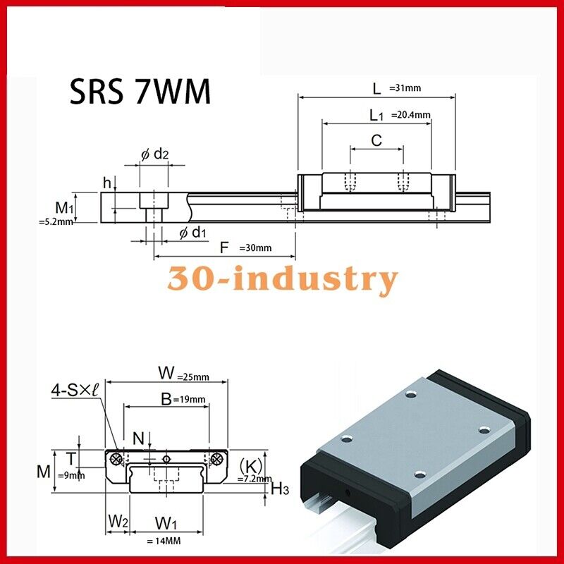 1Pcs New Linear Guide Slider SRS7WM Linear Motion Component - KOEED