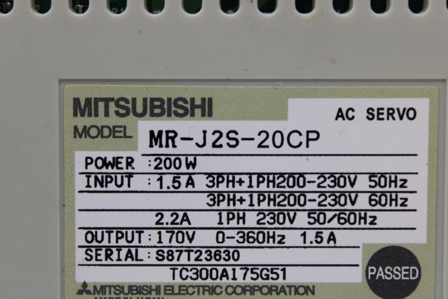 used Mitsubishi MR-J2S-20CP Servo Drive - MITSUBISHI