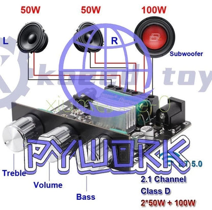 100W 50W*2 2.1 Channel Bluetooth5.1 Power Audio Stereo Subwoofer Amplifier Board