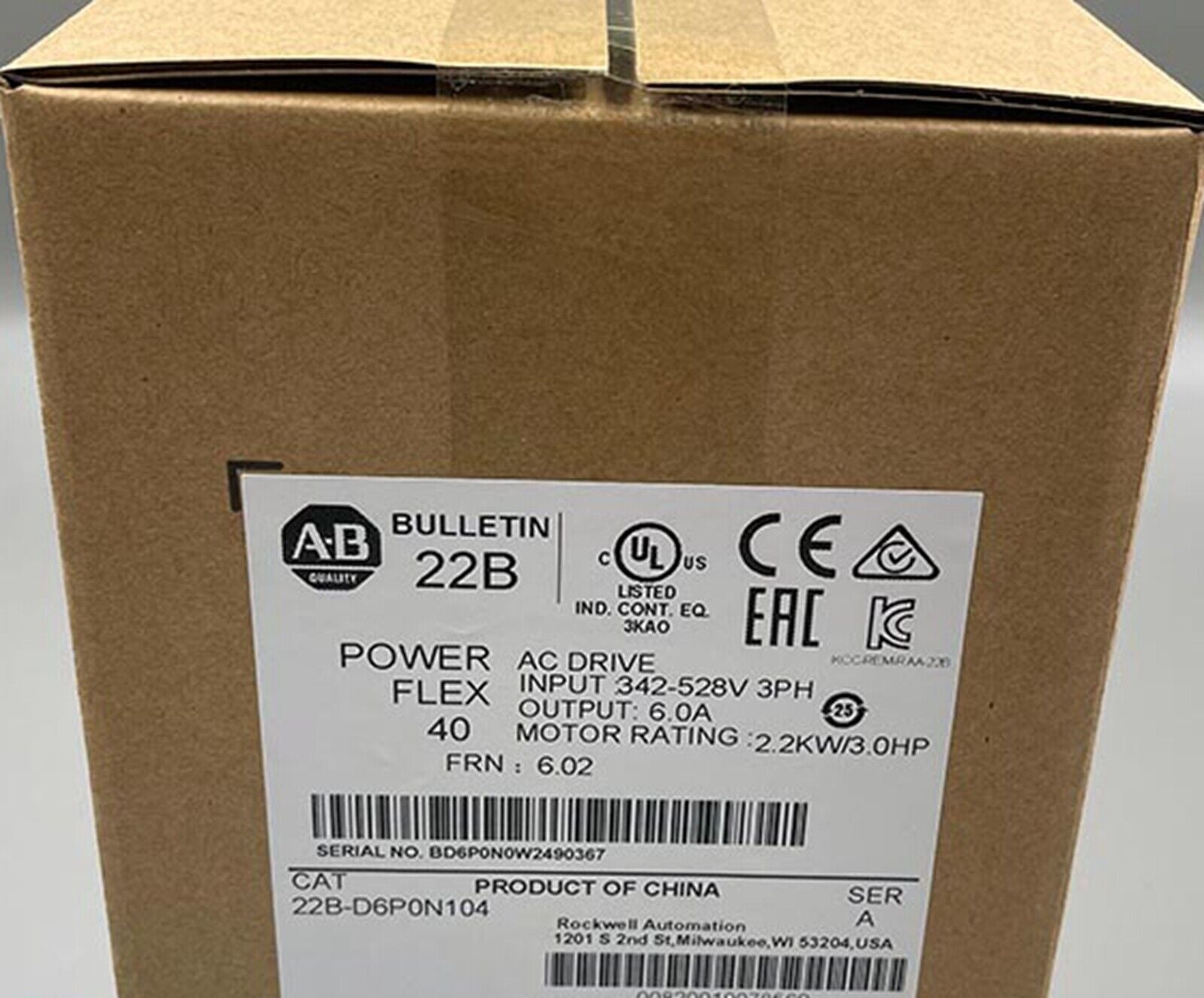 new  AB 22B-D6P0N104 PowerFlex 40 2.2KW/3.0HP AC Drive 22BD6P0N104 AB