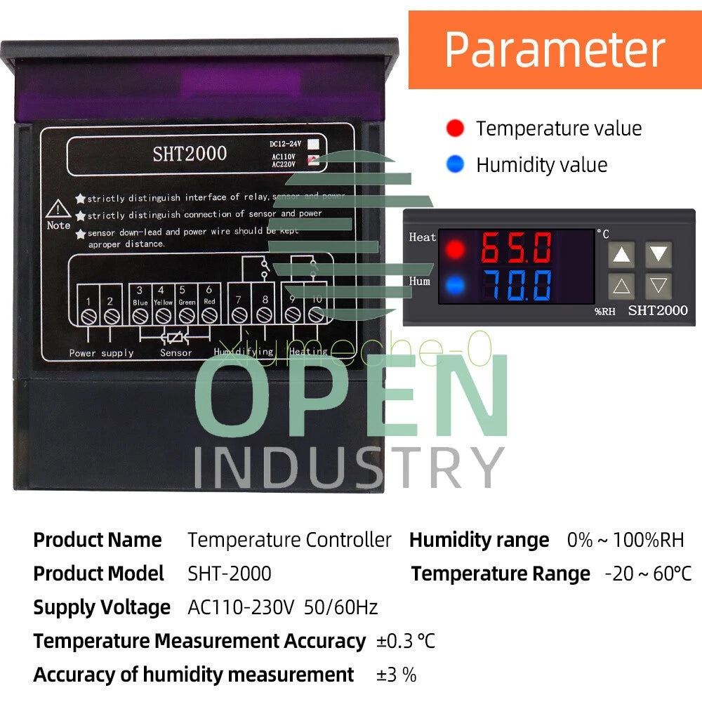10A SHT2000 Temperature & Humidity Controller Hygrometer Thermostat Sensor