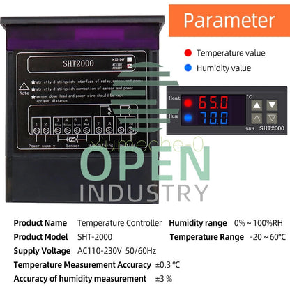 10A SHT2000 Temperature & Humidity Controller Hygrometer Thermostat Sensor