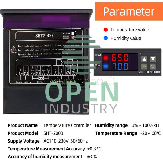 10A SHT2000 Temperature & Humidity Controller Hygrometer Thermostat Sensor