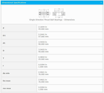 NTN 51211 Thrust Ball Bearing 55x57x90mm - NTN