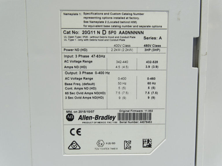 Allen Bradley 20G11ND5P0AA0NNNNN Series A Drive - ALLEN BRADLEY