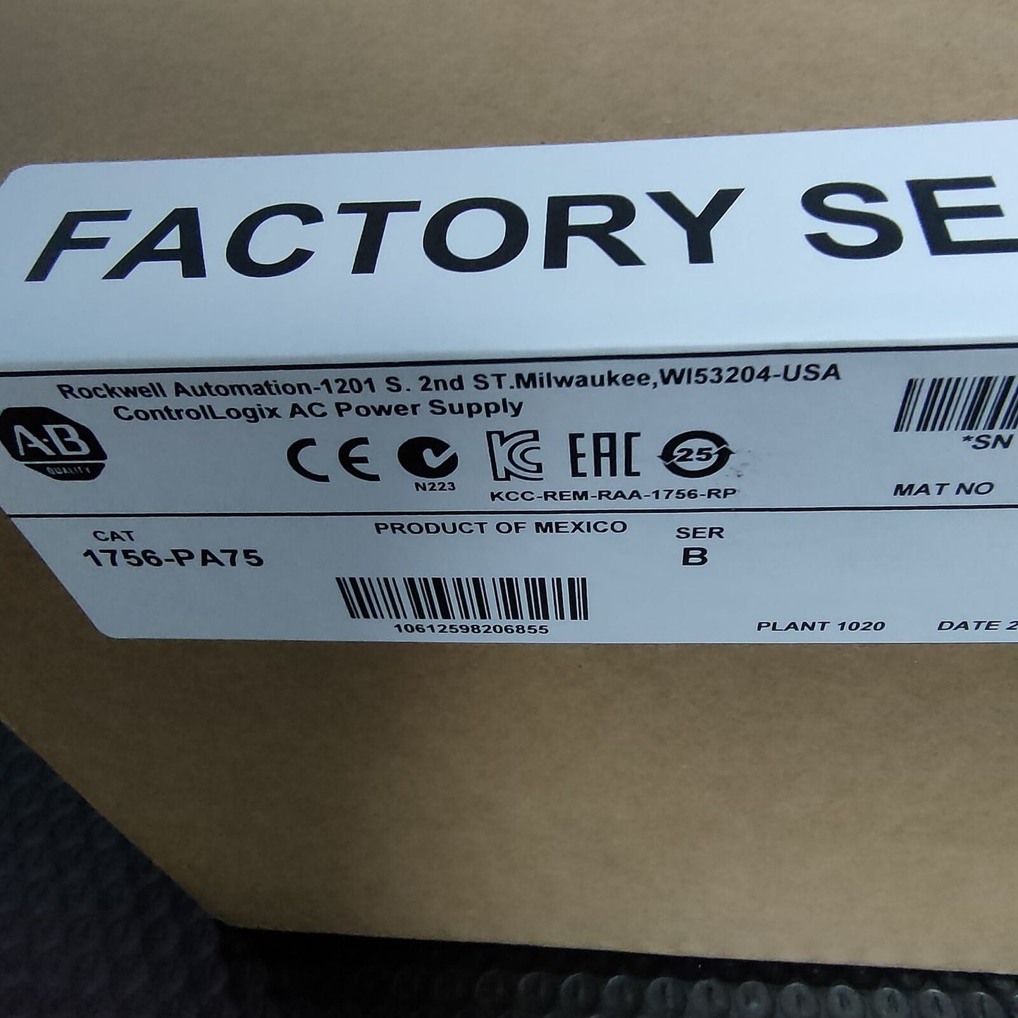 Allen-Bradley 1756PA75 AC Power Supply - Factory Sealed - ALLEN-BRADLEY
