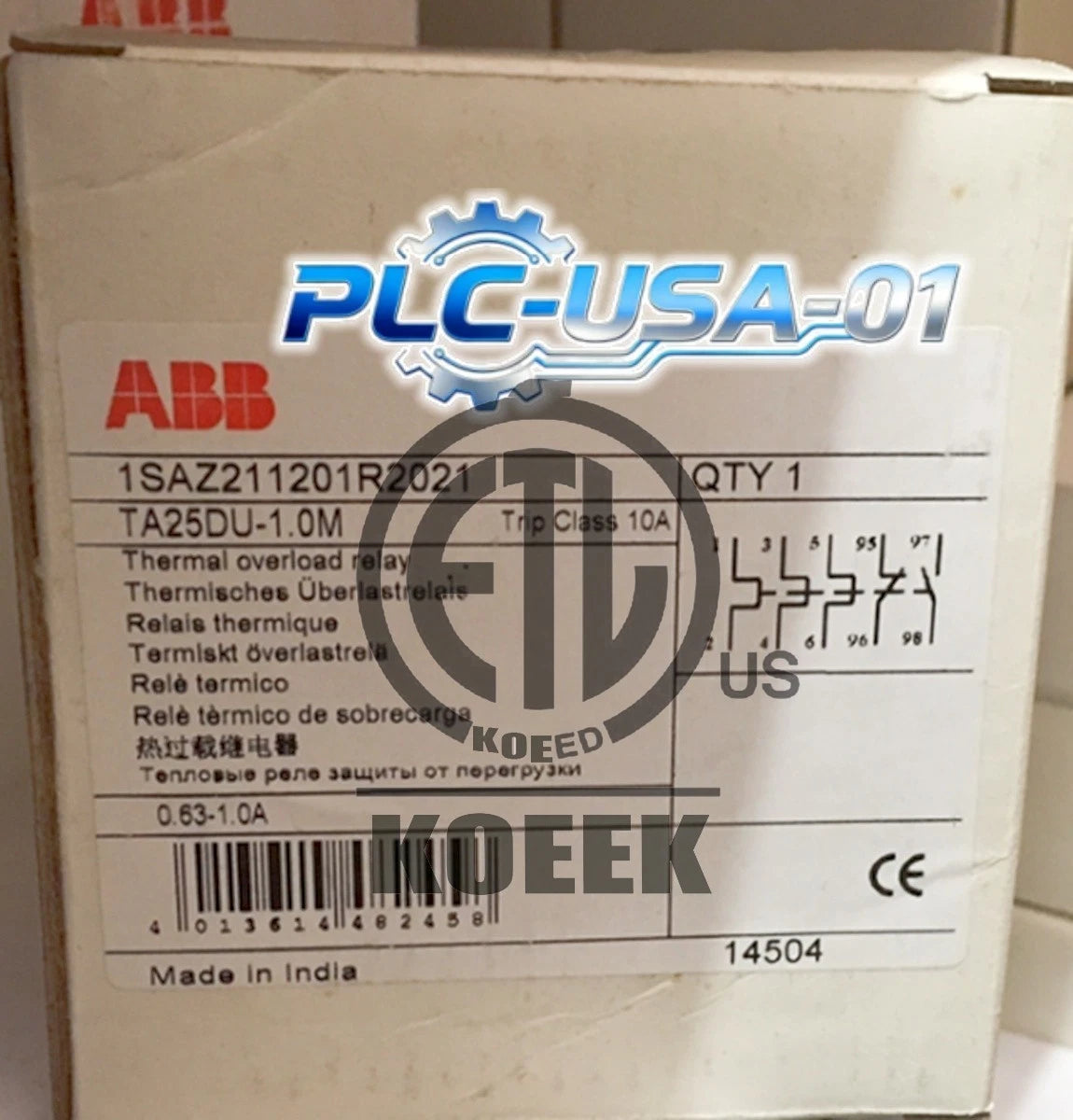 1PCS ABB TA25DU-1.0M 0.63-1.0A 1SAZ211201R2021 Thermal Overload Relay