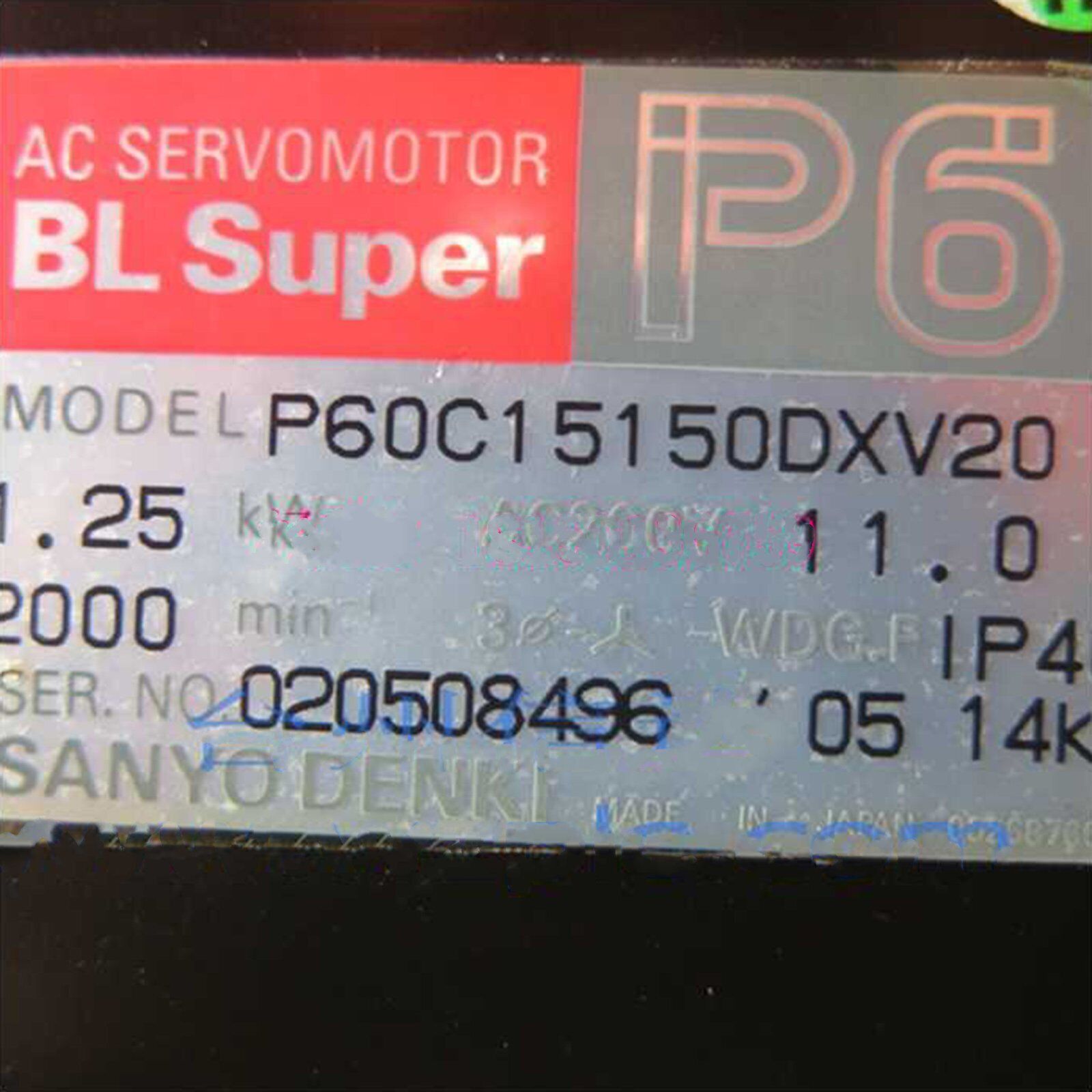 Used Sanyo DENKI P60C15150DXV20 Servo Motor - SANYO