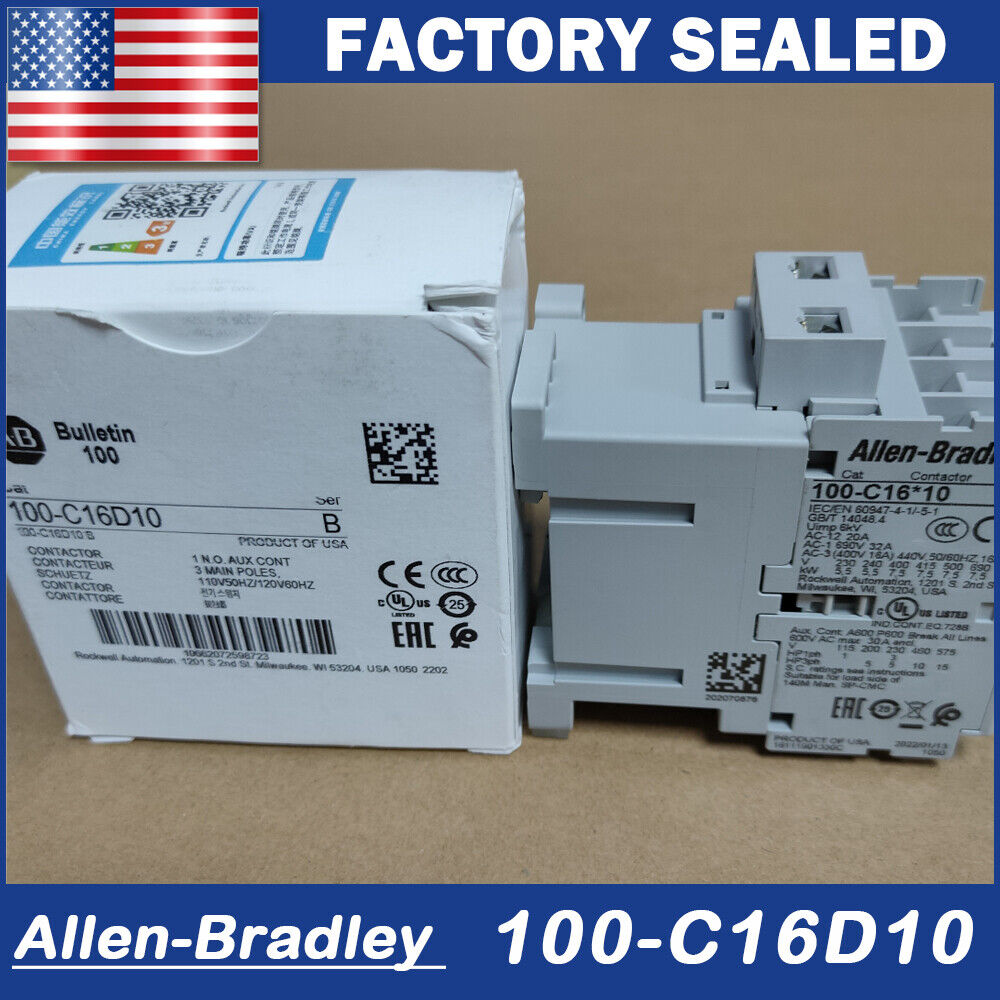 Allen-Bradley 100-C16D10 16 AMP 120VAC COIL IEC Contactor New Factory Sealed - 120VAC Contactor 16 AMP 100-C16D10 - ALLEN-BRADLEY