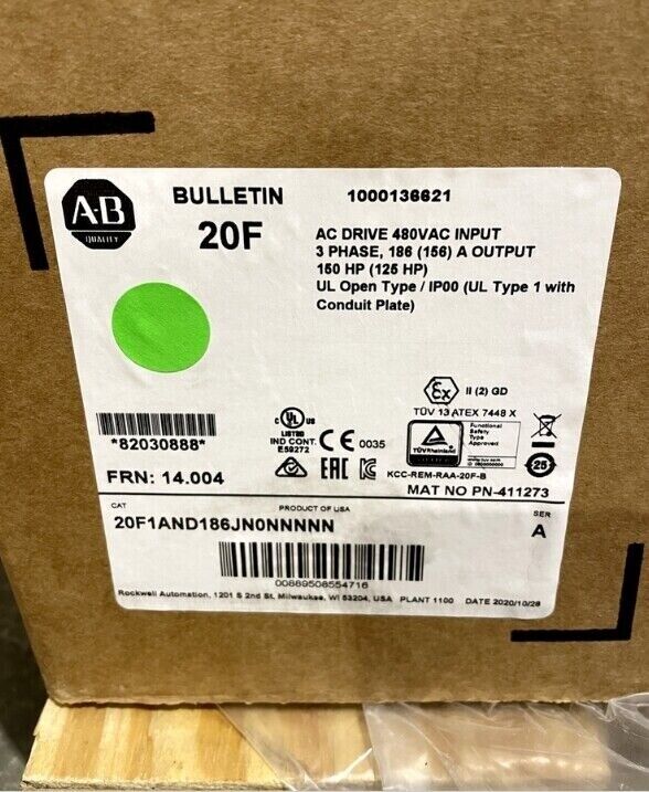 Allen Bradley PowerFlex 753 AC Drive, Air-Cooled, 753W, 20F1AND186JN0NNNNN - ALLEN BRADLEY