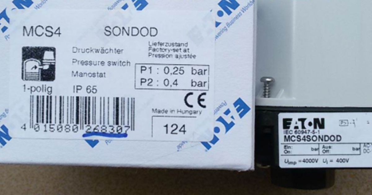 EATON MOELLER MCS4 Pressure Switch - EATON MOELLER