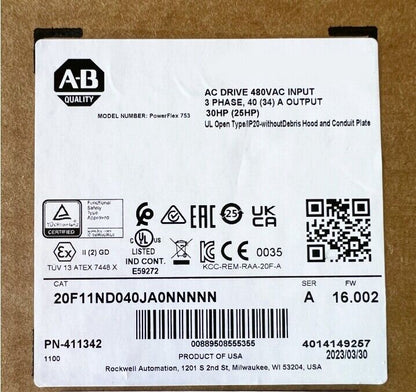 Allen Bradley 20F11ND040JA0NNNNN PowerFlex753 AC Drive - ALLEN BRADLEY