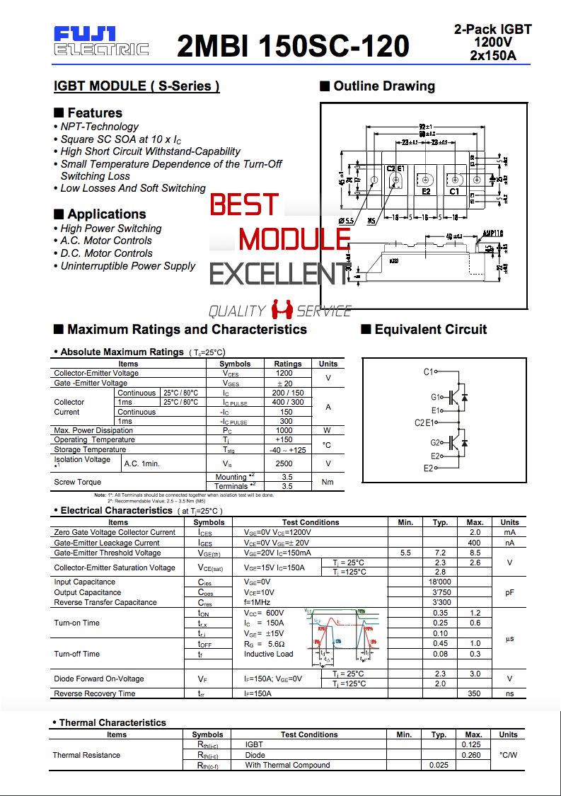new 1PCS FUJI 2MBI150SC-120 power supply module Quality Assurance - FUJI