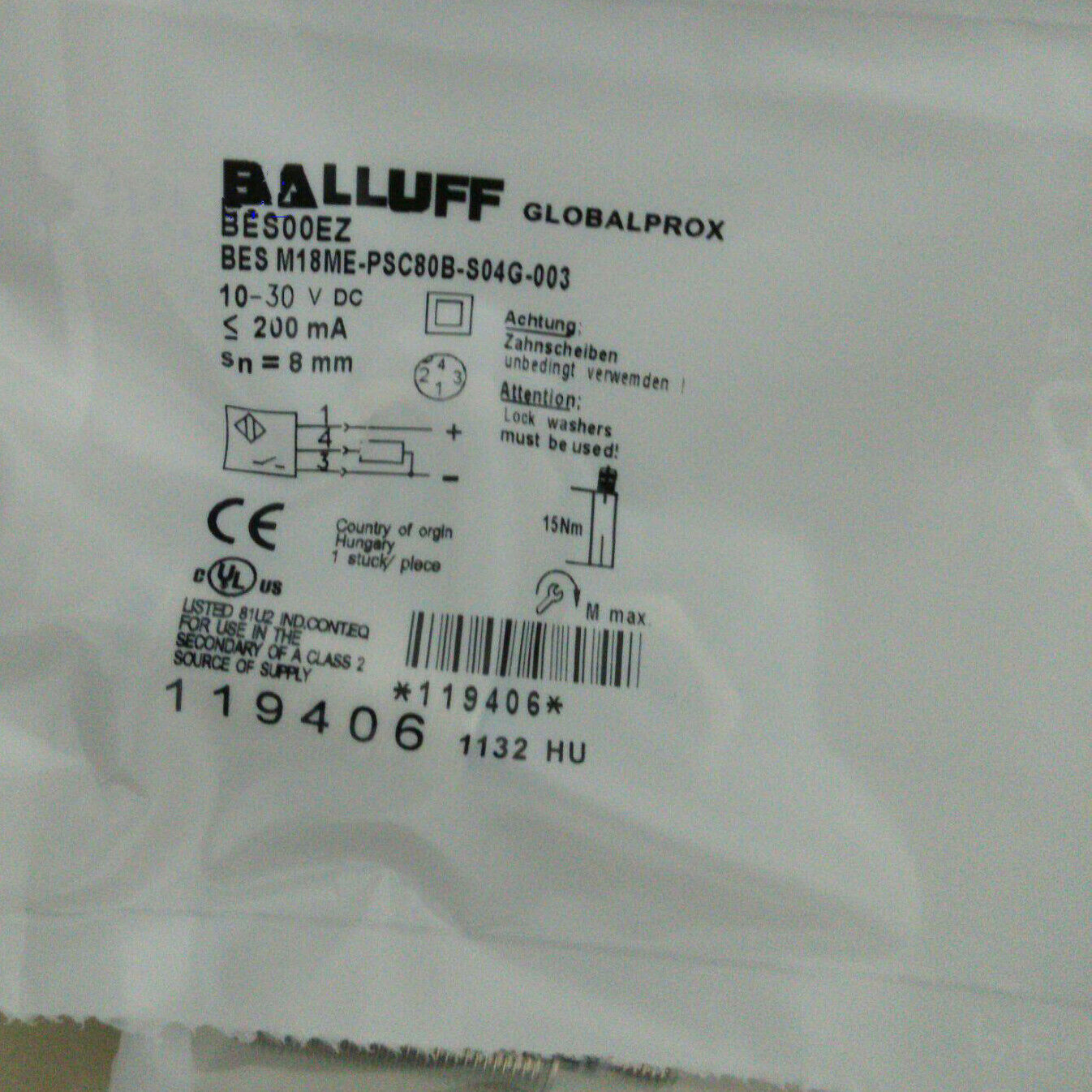 Balluff BES M18ME-PSC80B-S04G-003 Proximity Sensor - BALLUFF